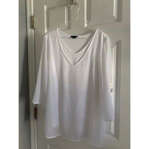 White V Neck Long Sleeve Blouse